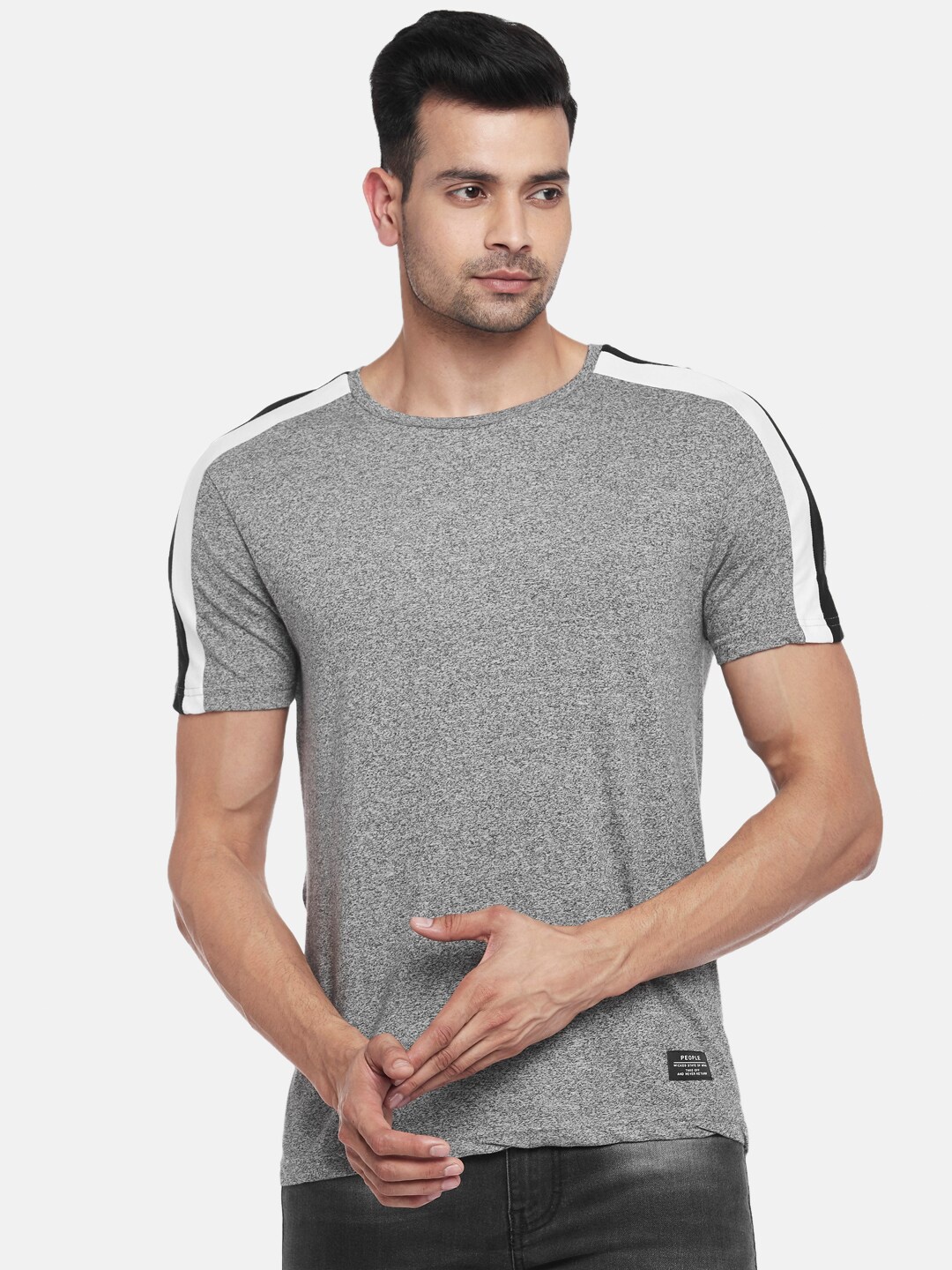 

People Men Grey Pure Cotton T-shirt