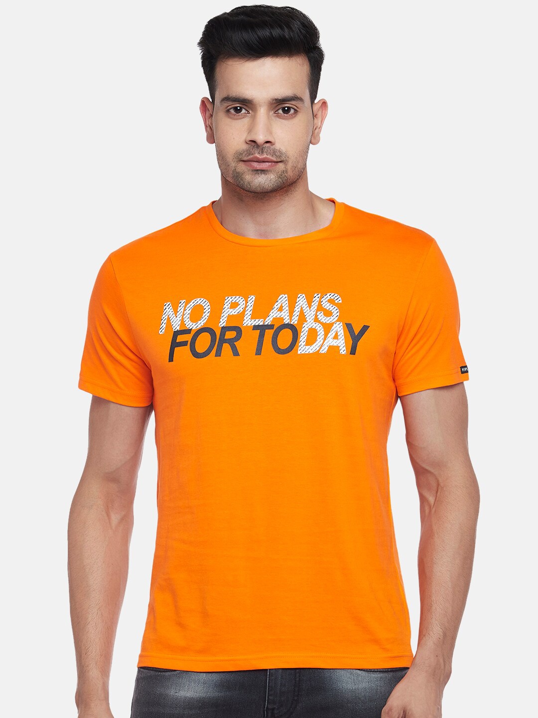 

People Men Orange Typography Printed Pure Cotton T-shirt