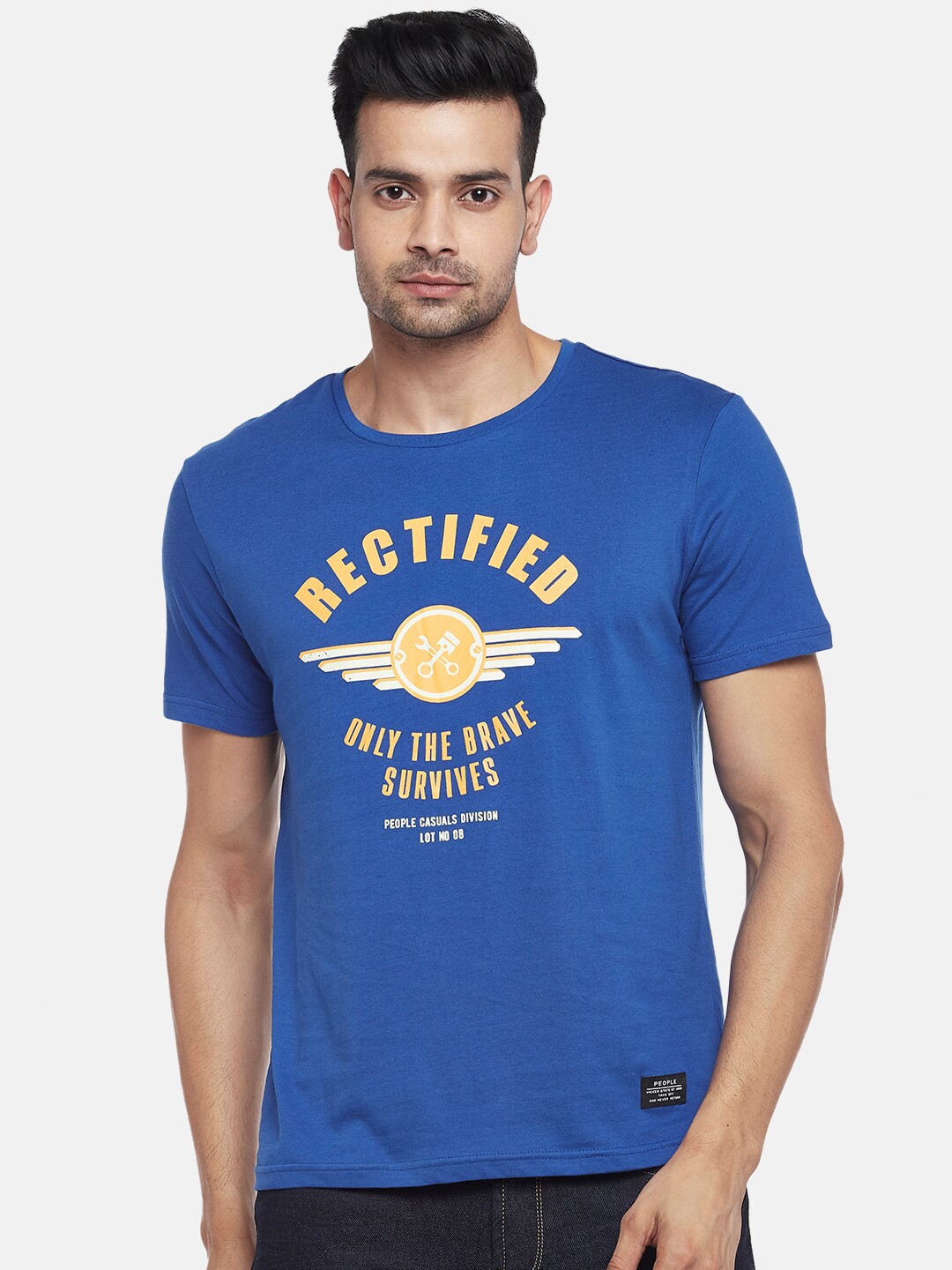 

People Men Blue Typography Printed Cotton T-shirt