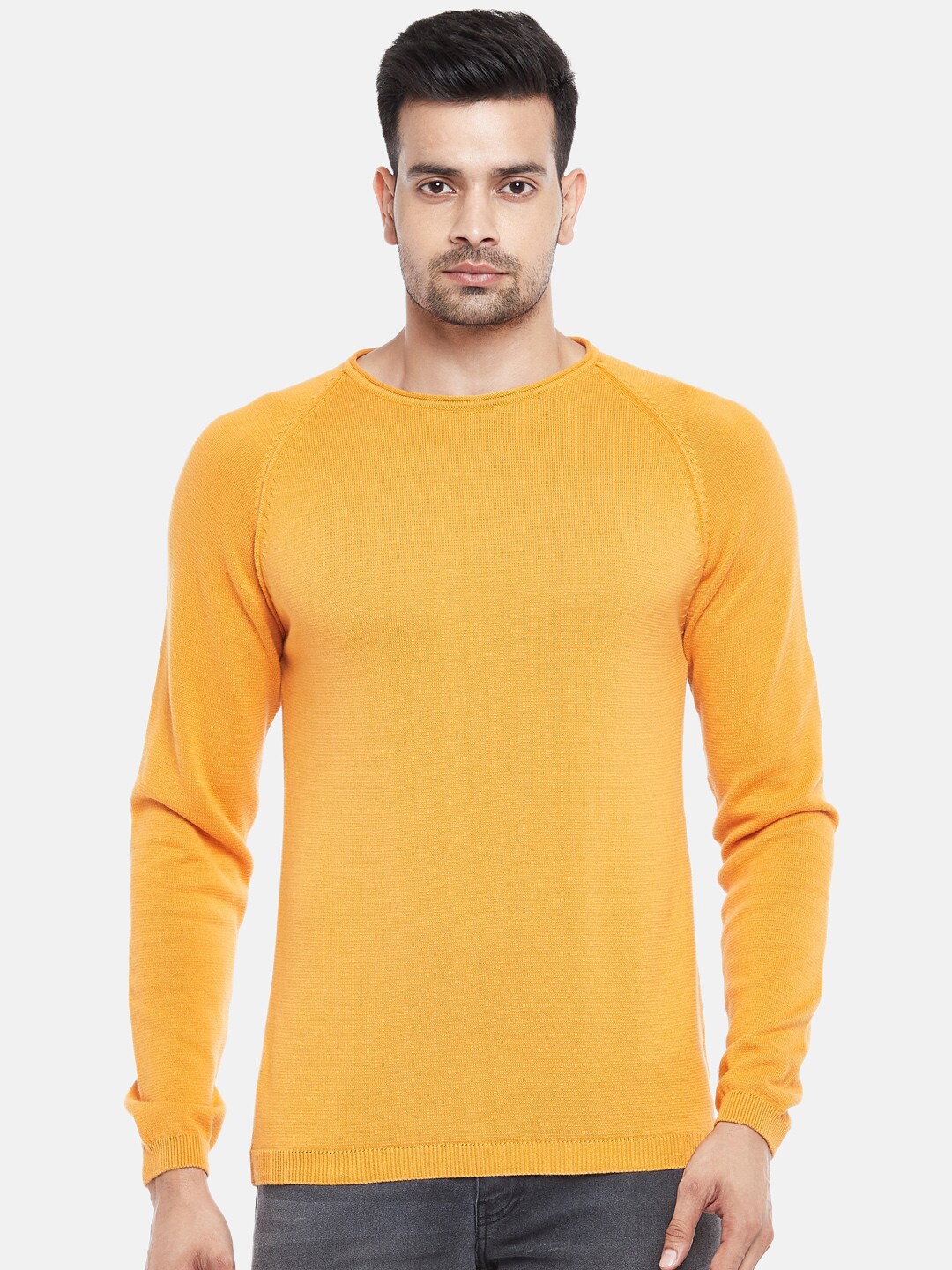 

People Men Orange Pure Cotton T-shirt