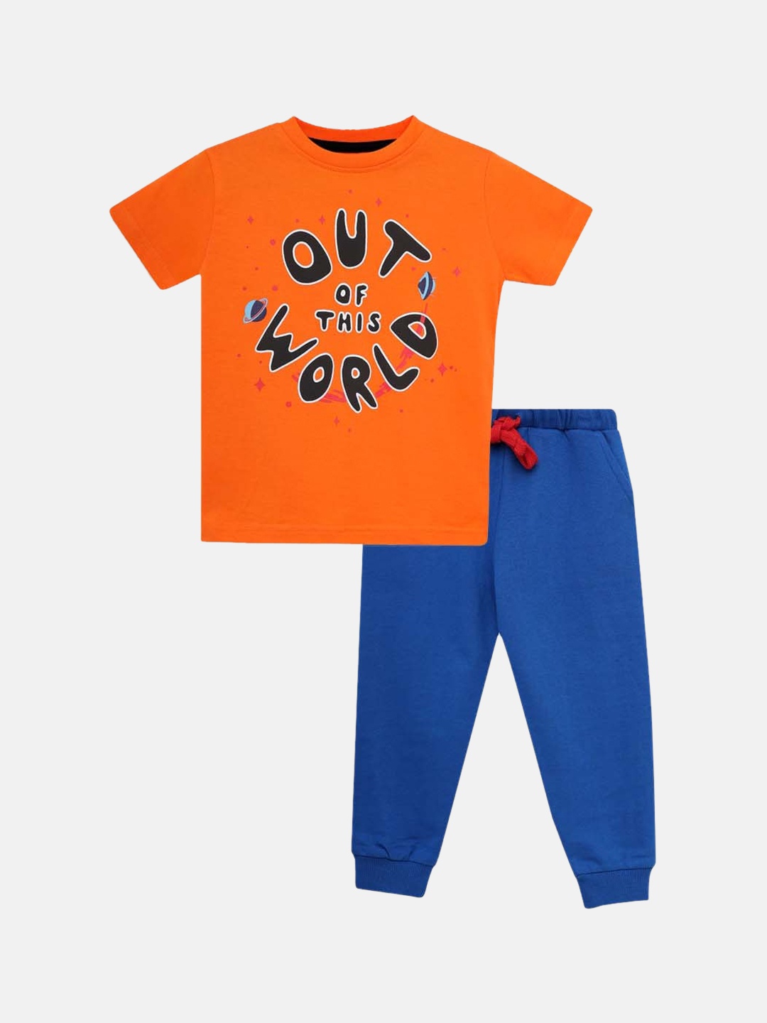 

THETA Boys Orange & Navy Blue Printed Pure Cotton Night Suit
