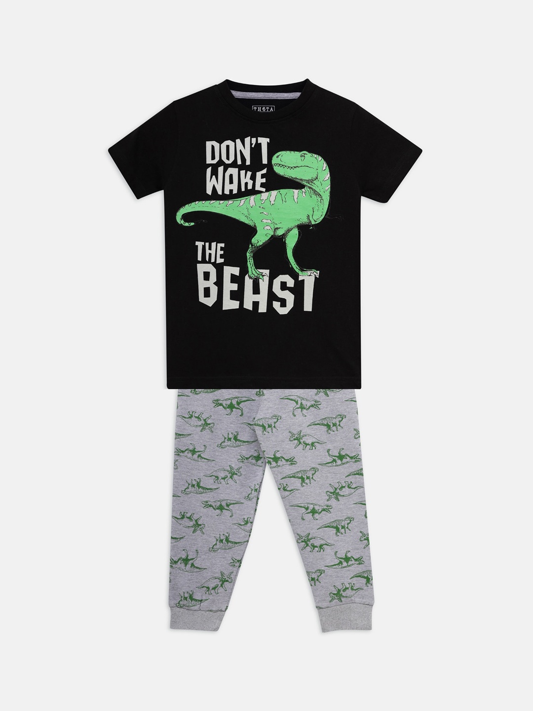 

THETA Boys Black & Grey Printed Pure Cotton Night suit