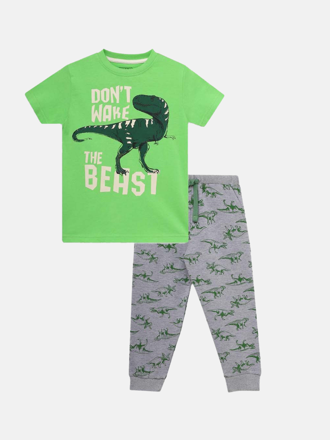 

THETA Boys Green & Grey Printed Pure Cotton Night suit