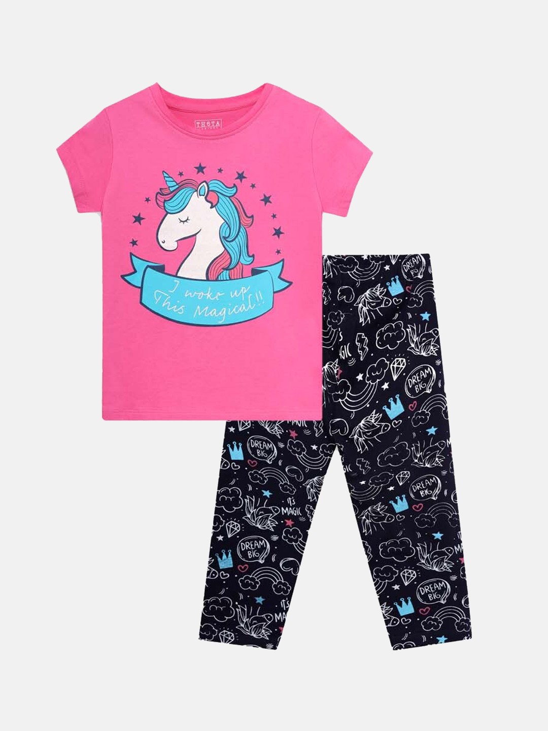 

THETA Girls Pink & Navy Blue Cotton Night suit