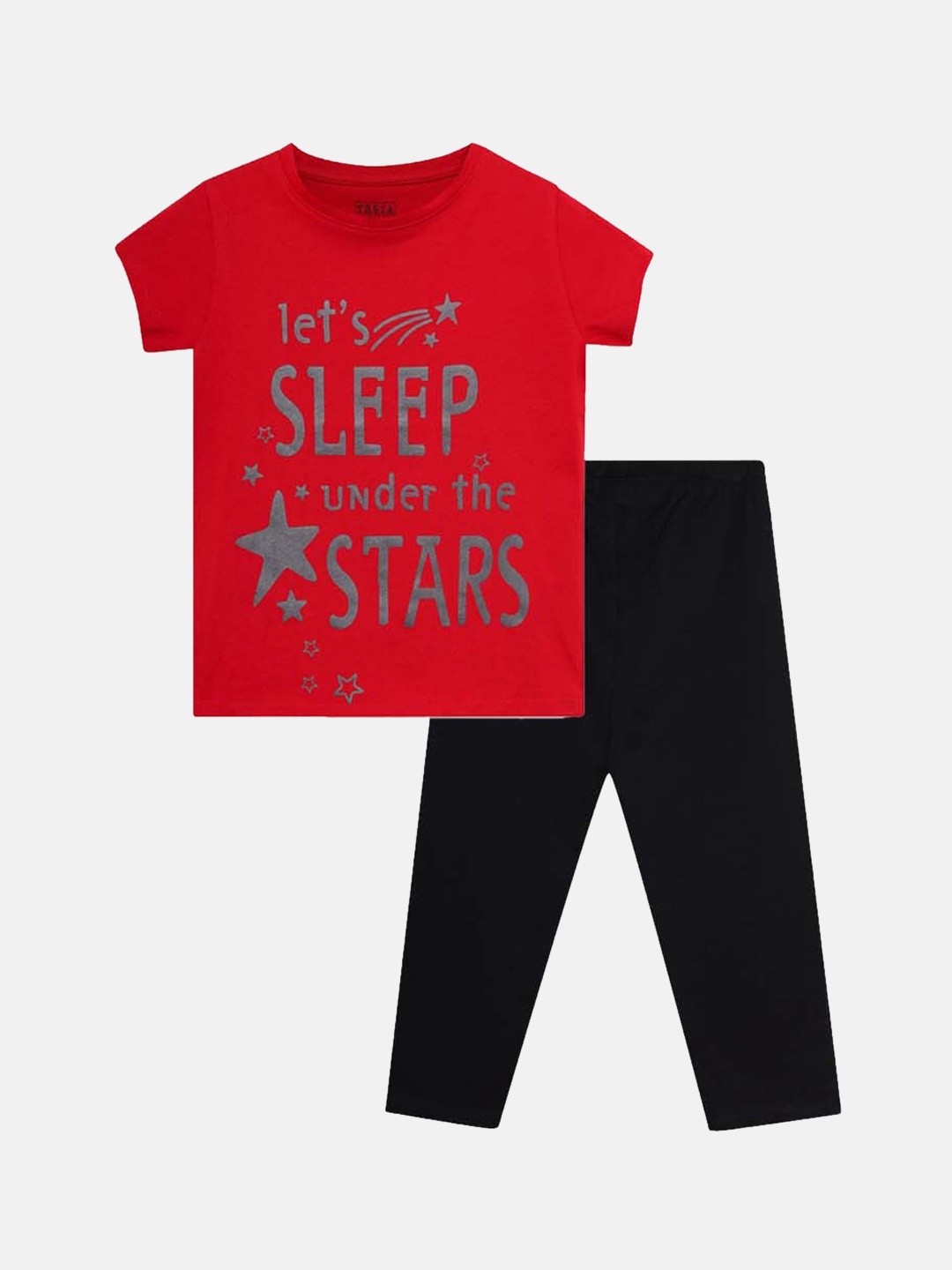

THETA Girls Red & Black Pure Cotton Printed Night suit