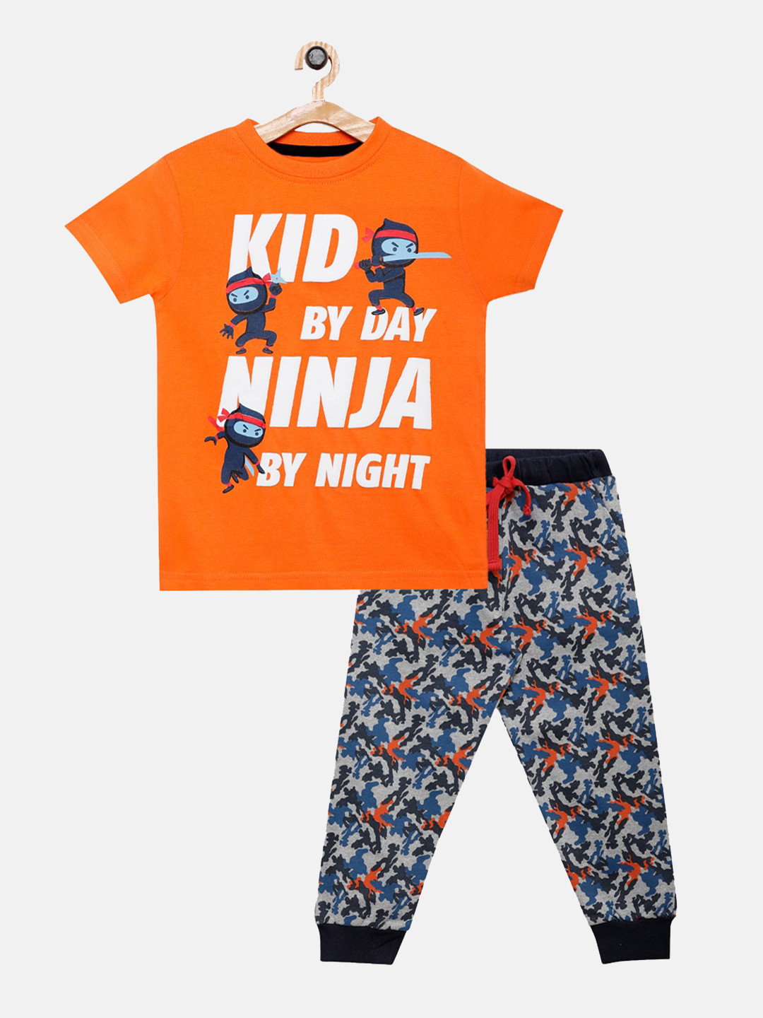 

THETA Boys Orange & Blue Pure Cotton Printed Night suit
