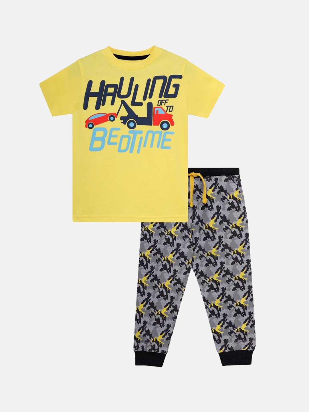 

THETA Boys Yellow & Grey Graphic Printed Night suit