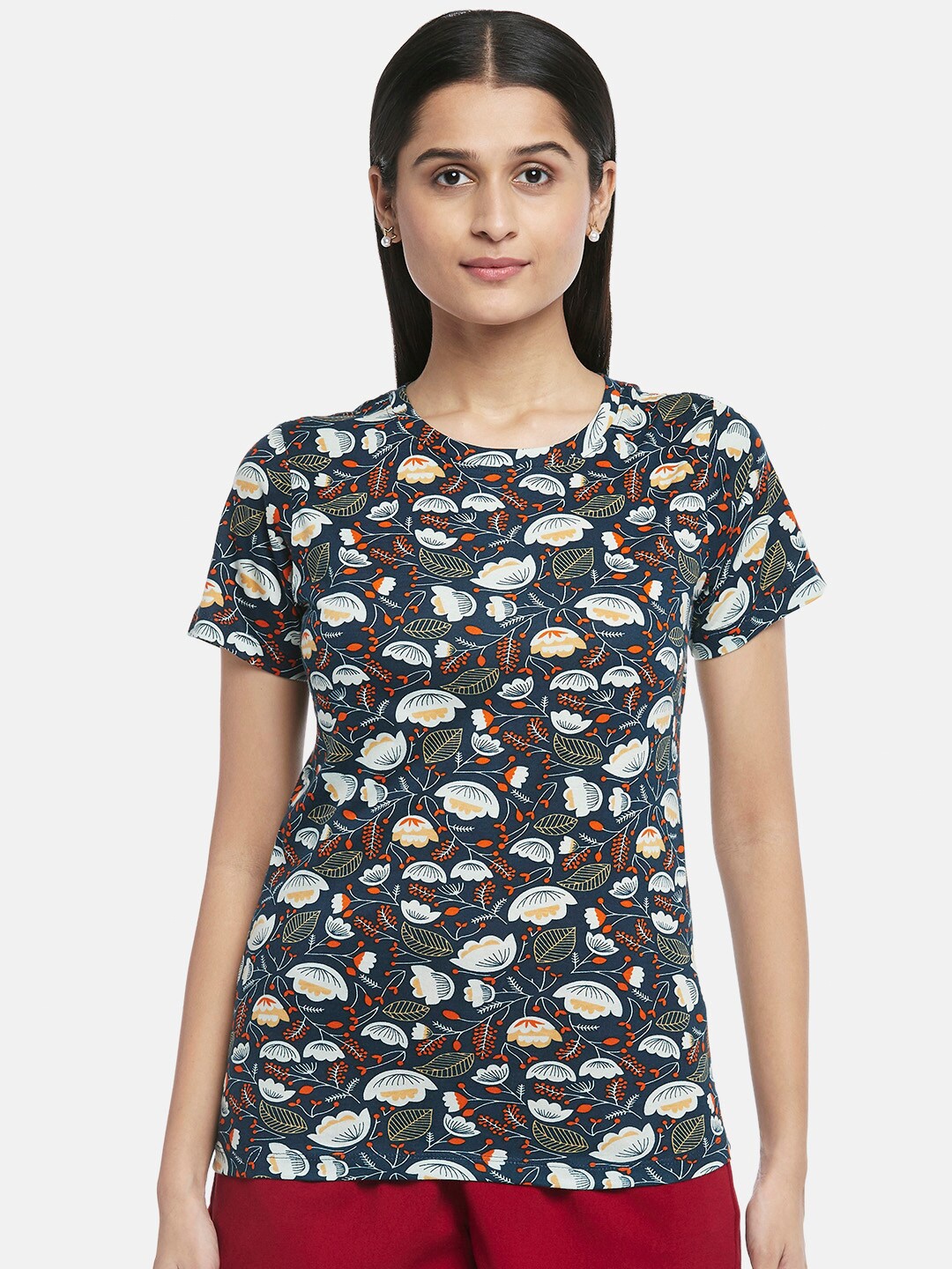 

Honey by Pantaloons Women Green Floral Printed T-shirt