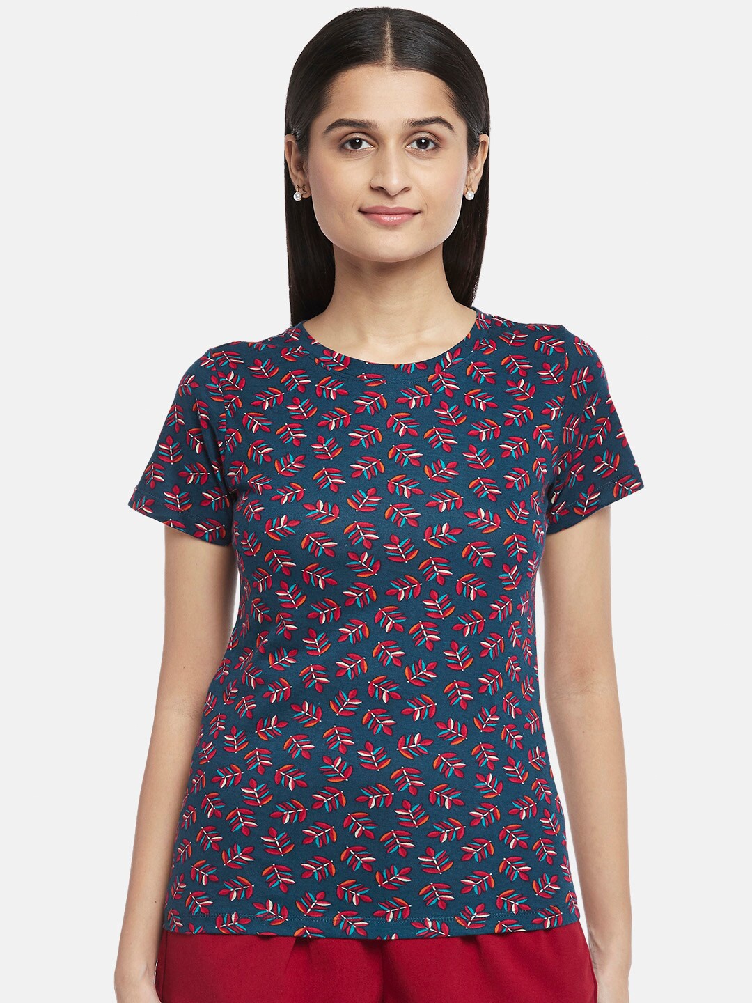 

Honey by Pantaloons Women Blue Printed Cotton T-shirt