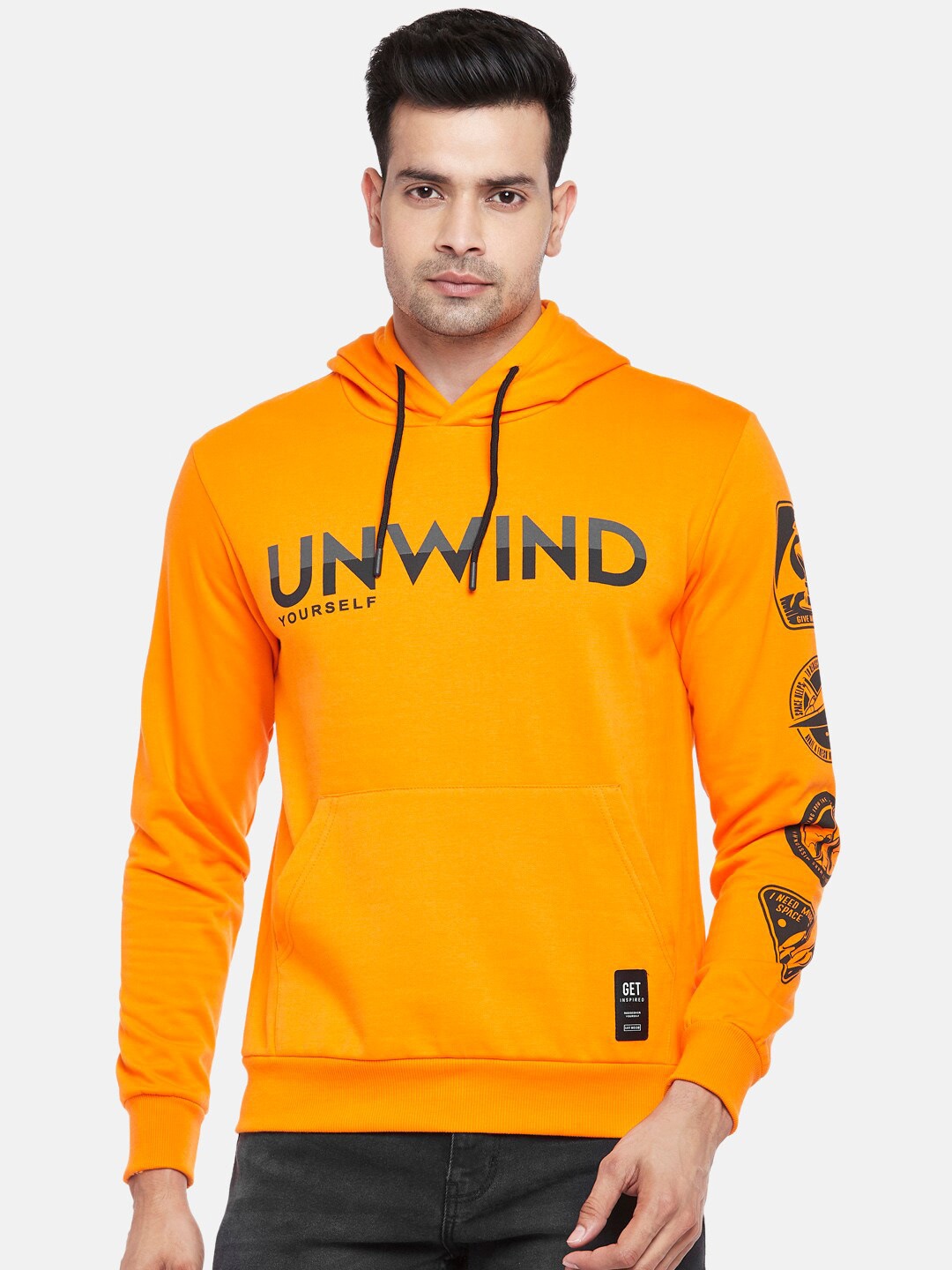 

People Men Orange Printed Sweatshirt