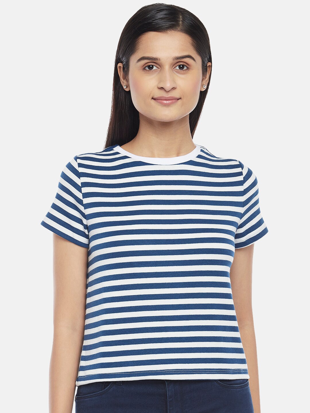 

People Blue Striped Regular Top