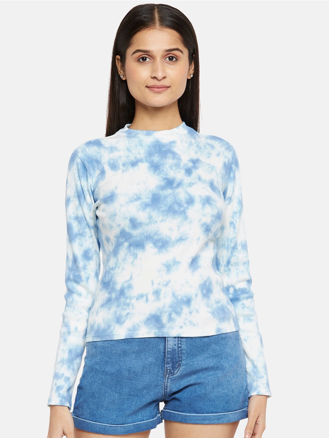 

People Women Blue Dyed Regular Top