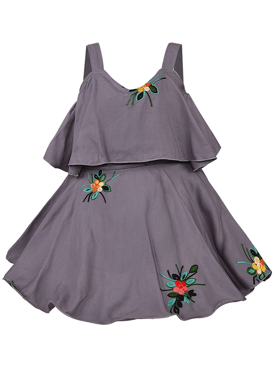 

Wish Karo Girls Grey Embroidered Detail Georgette Dress