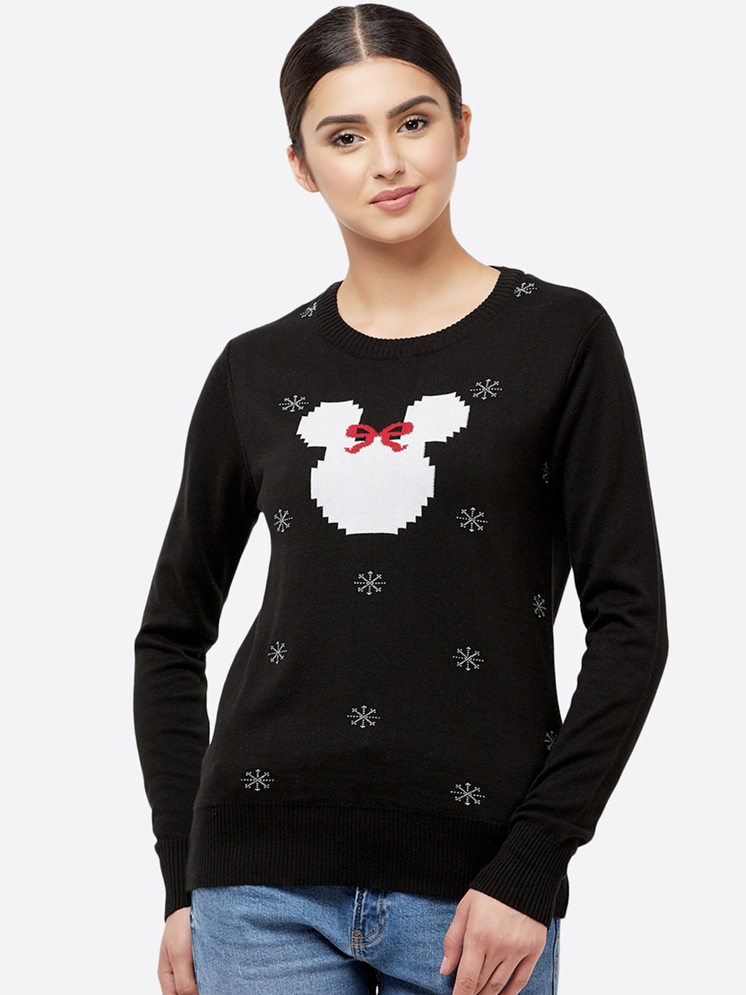 

Free Authority Mickey & Friends Women Black & White Self Design Pullover