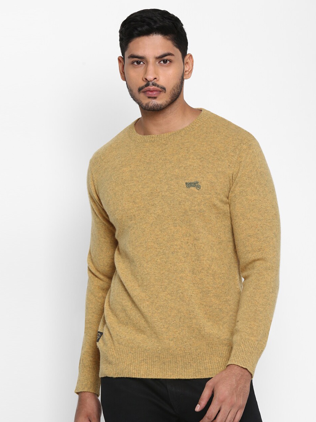 

Royal Enfield Men Yellow Flatknit Crew Pullover