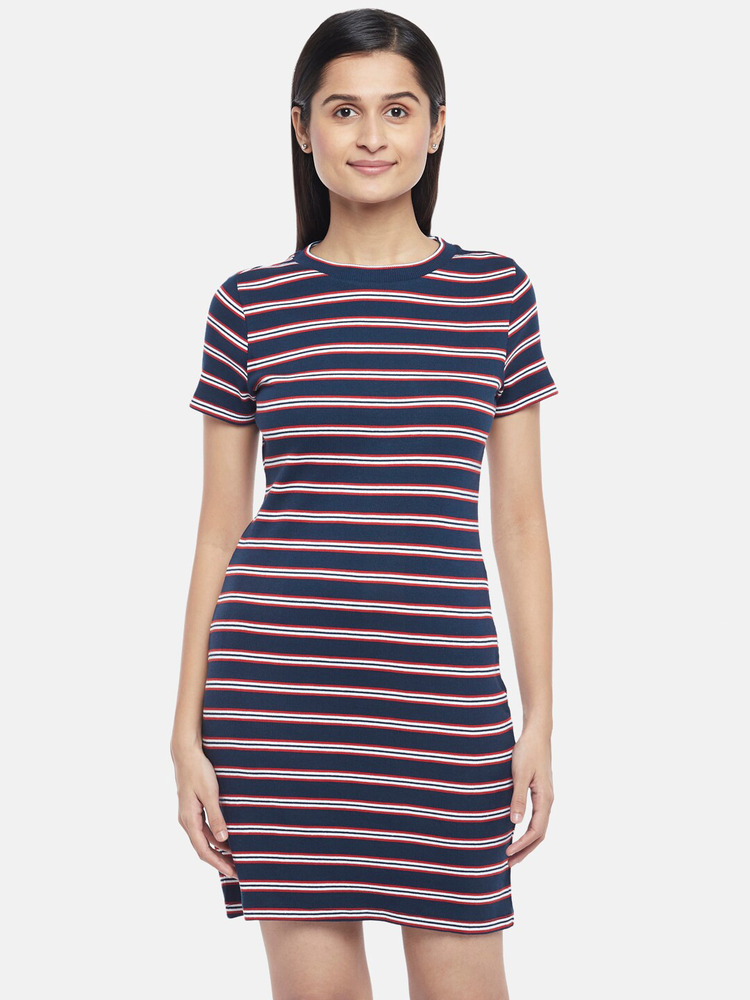 

People Navy Blue & Red Striped T-shirt Dress