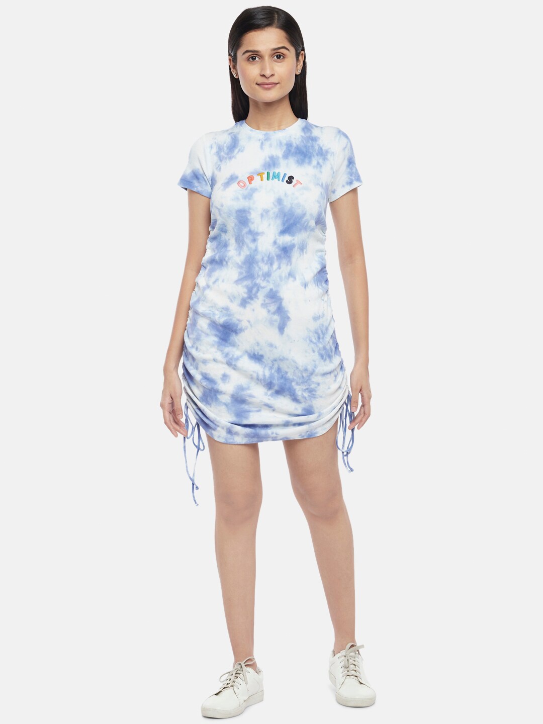 

People Blue & White Tie and Dye Dyed Sheath Dress