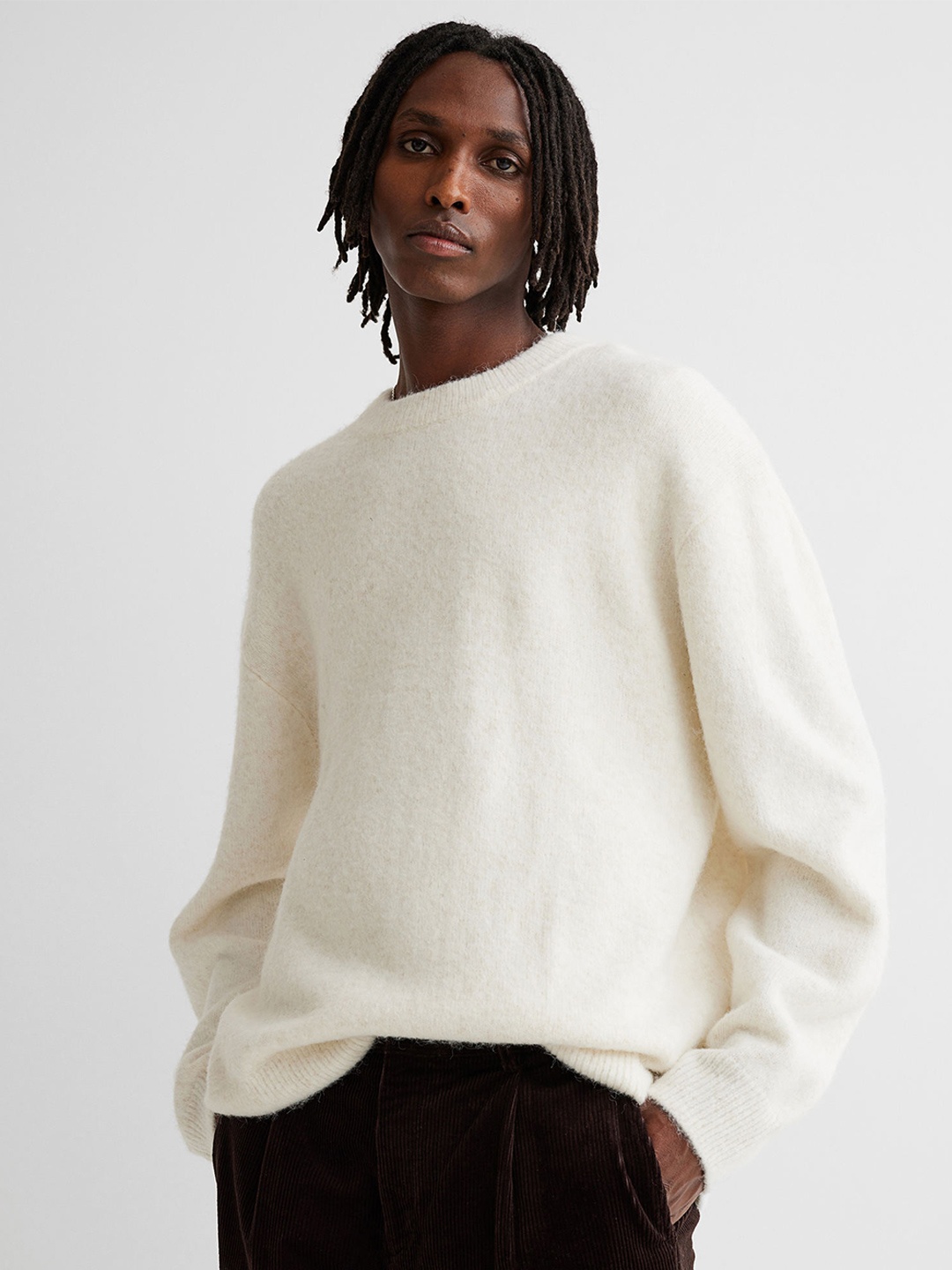 

H&M Men White Relaxed Fit Jumper