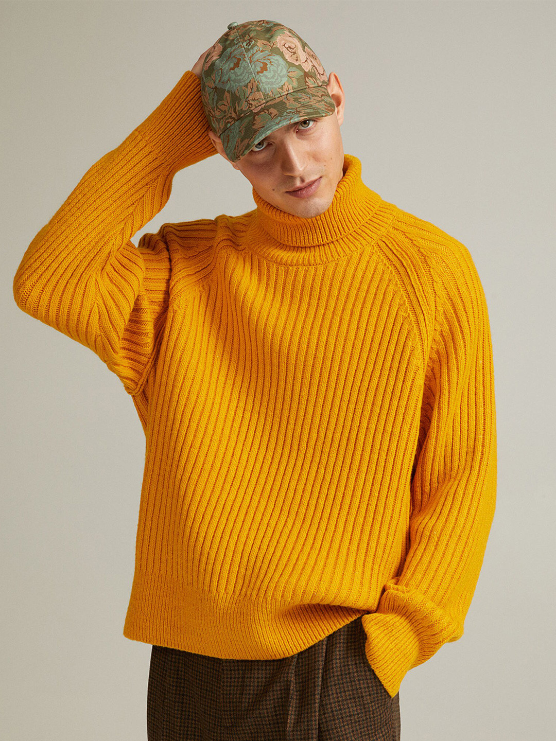 

H&M Women Yellow Ribbed Wool-Blend Polo-Neck Jumper