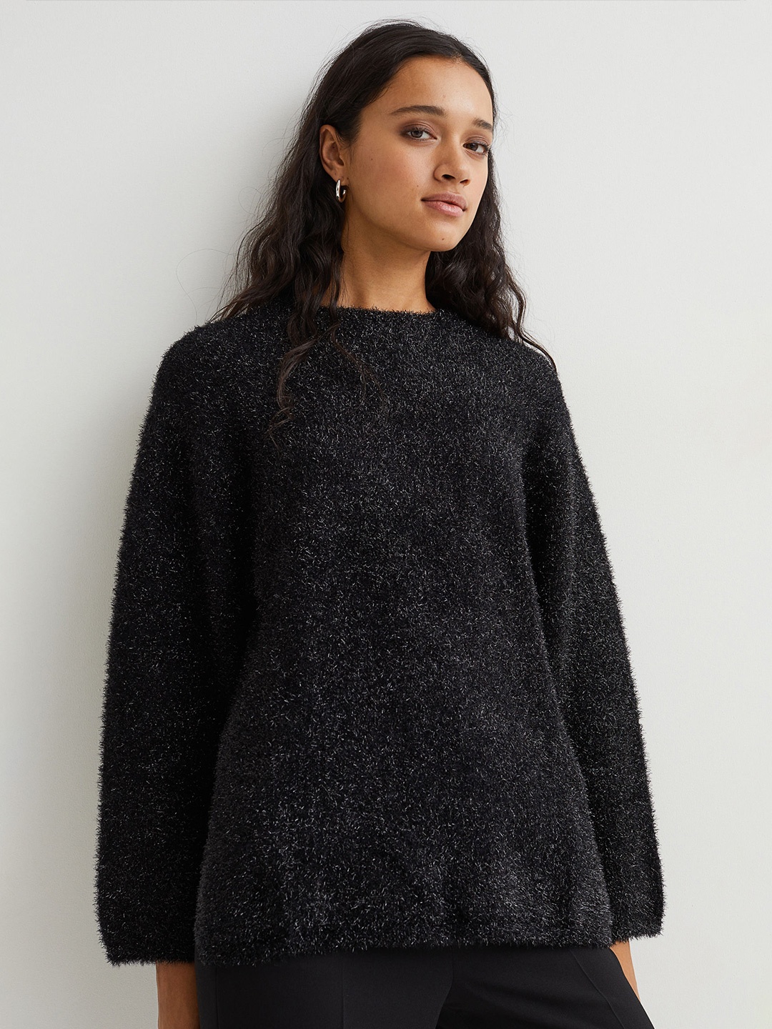 

H&M Women Black Glitter Jumper