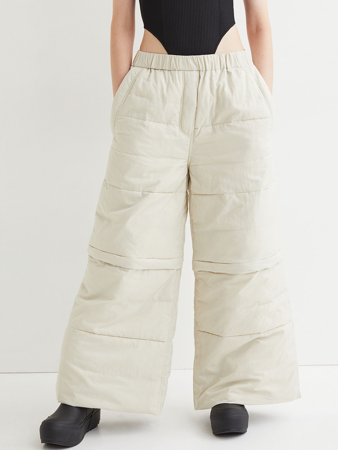 

H&M Women White Padded Recycled Nylon Trousers