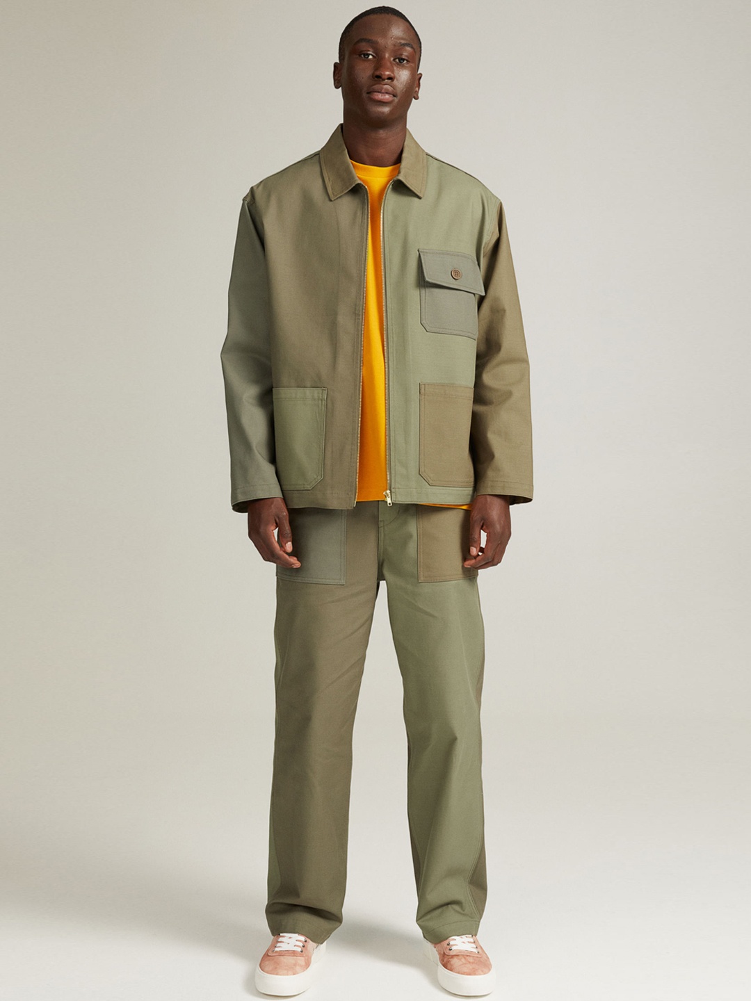 

H&M Men Green Solid Cotton Twill Utility Jacket