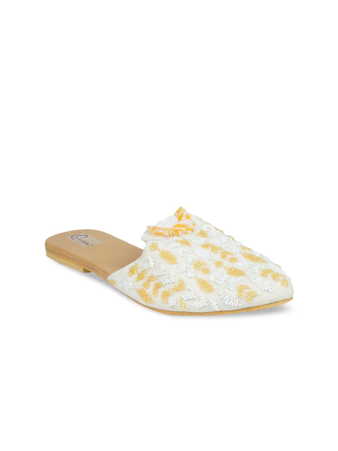 

The Desi Dulhan Women White Embellished Leather Ethnic Mules Flats