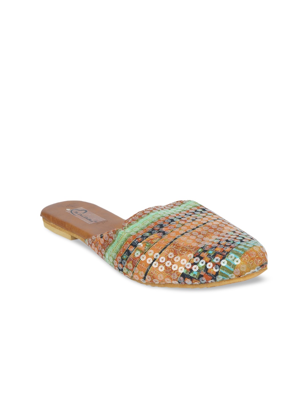 

The Desi Dulhan Women Brown Textured Leather Ethnic Mules Flats