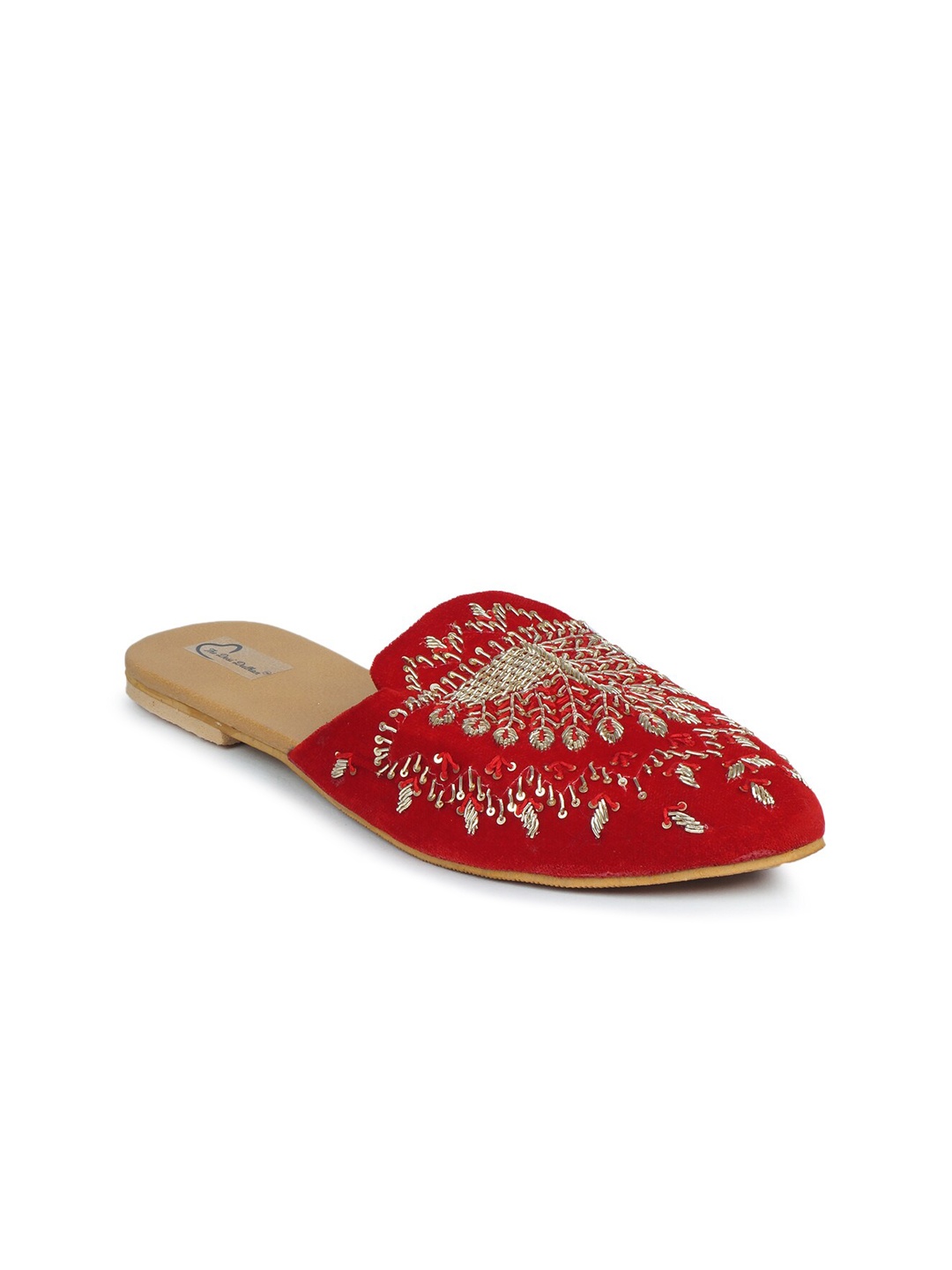 

The Desi Dulhan Women Red Embellished Leather Ethnic Mules Flats