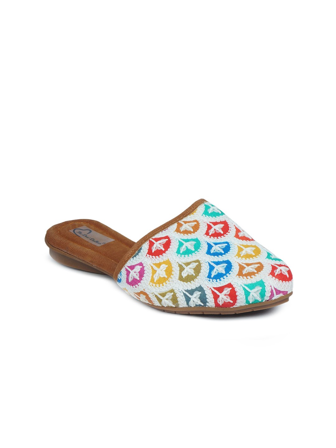 

The Desi Dulhan Women Multicoloured Printed Leather Ethnic Mules Flats, Multi
