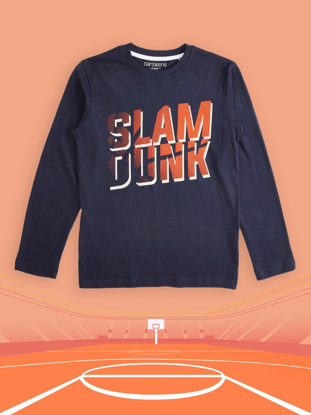 

Pantaloons Junior Boys Navy Blue & Orange Typography Printed T-shirt