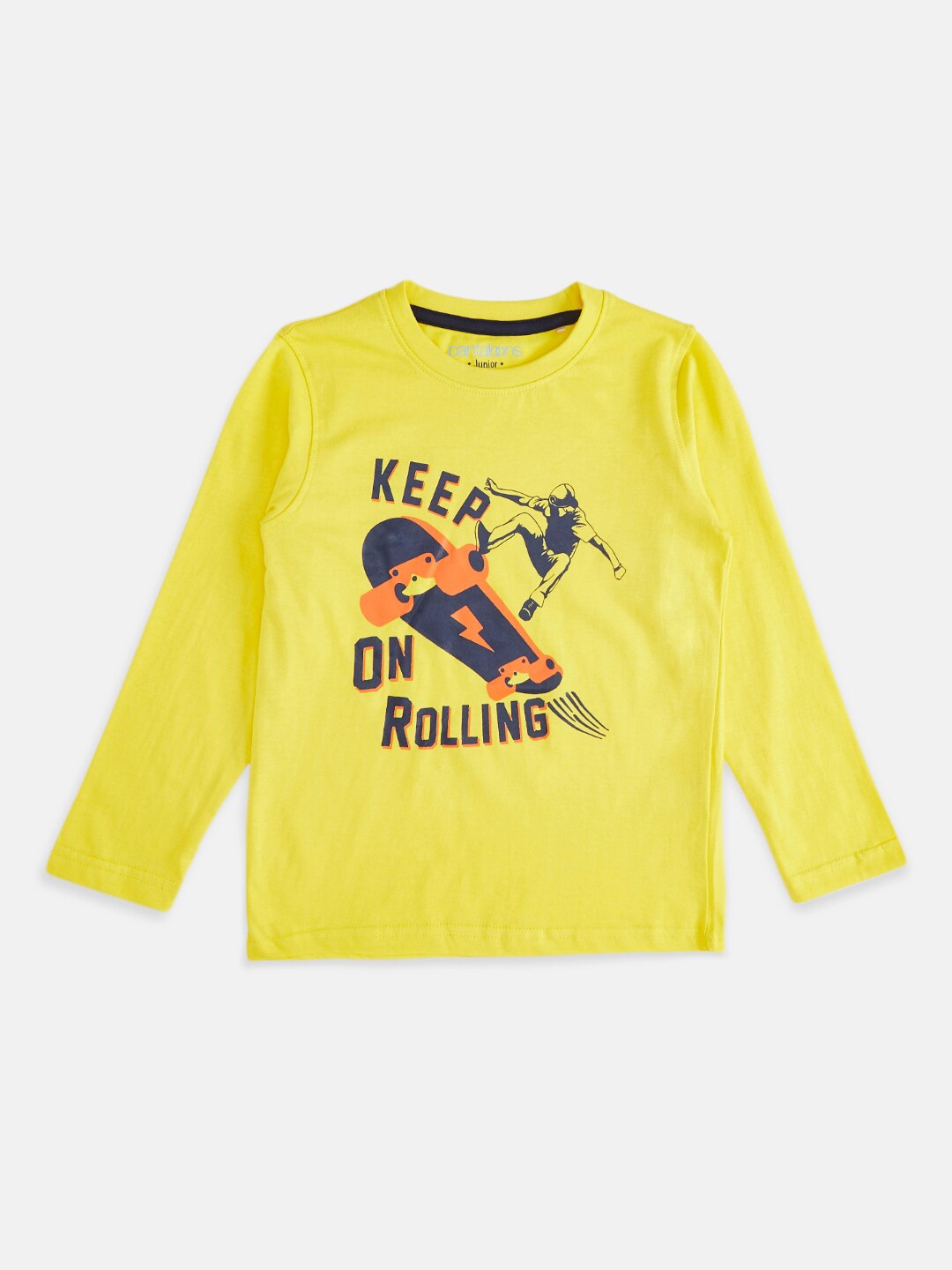 

Pantaloons Junior Boys Yellow Printed Pure Cotton T-shirt