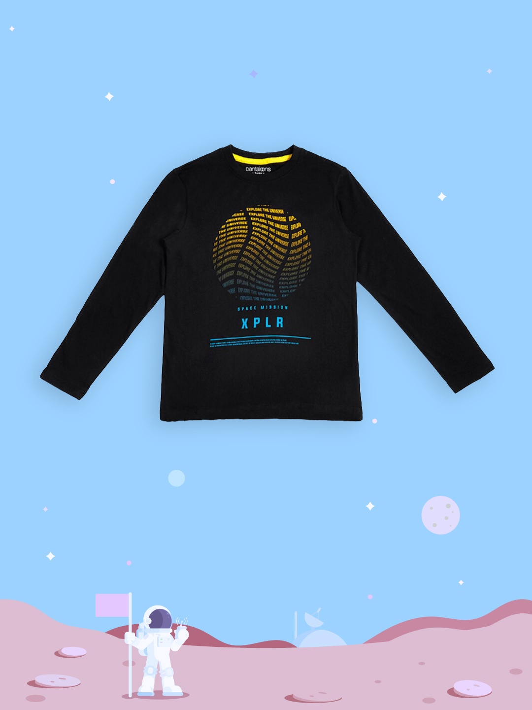 Pantaloons Junior Boys Black Typography Printed Cotton T-shirt