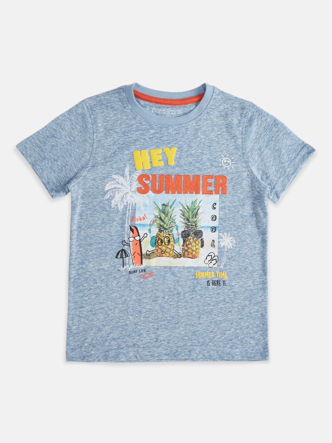 

Pantaloons Junior Boys Blue & Red Printed Pure Cotton T-shirt