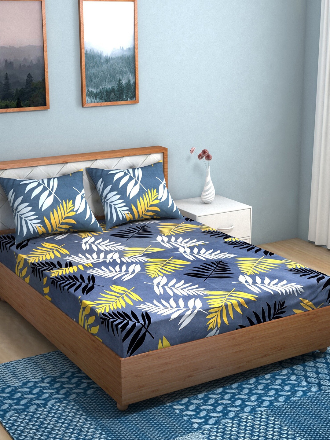 

TAG 7 Beige & Yellow Floral 210 TC 2 King Bedsheet with 4 Pillow Covers