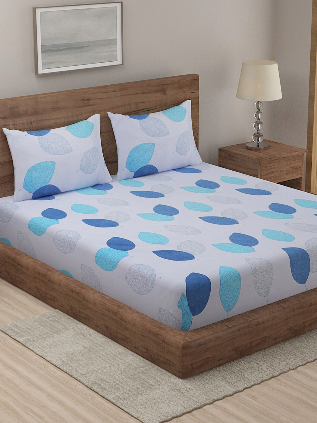 

TAG 7 Set Of 2 Beige & Blue Ethnic Motifs 210 TC 2 King Bedsheet with 4 Pillow Covers