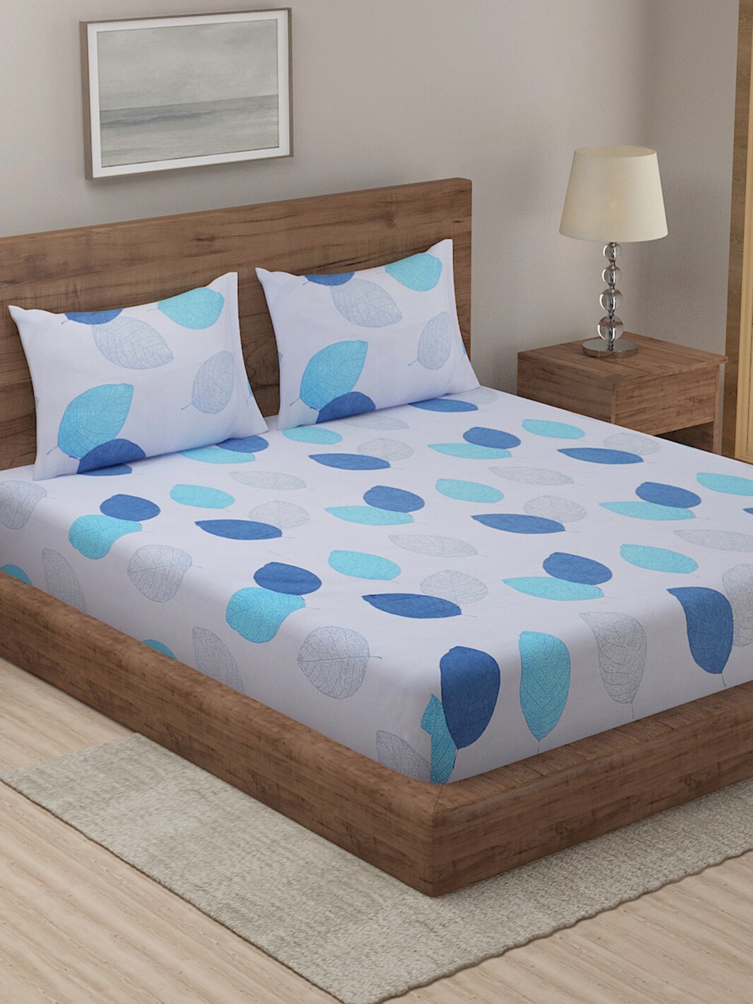 

TAG 7 Blue & Grey Geometric 210 TC 2 King Bedsheet with 4 Pillow Covers