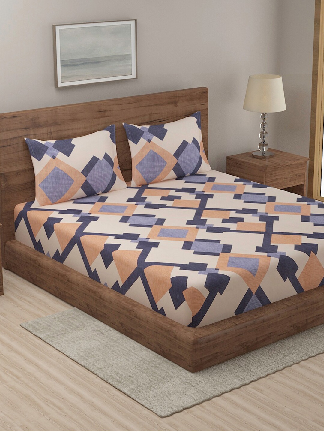 

TAG 7 Pack Of 2 Printed 210 TC 2 King Bedsheet with 4 Pillow Covers, Blue