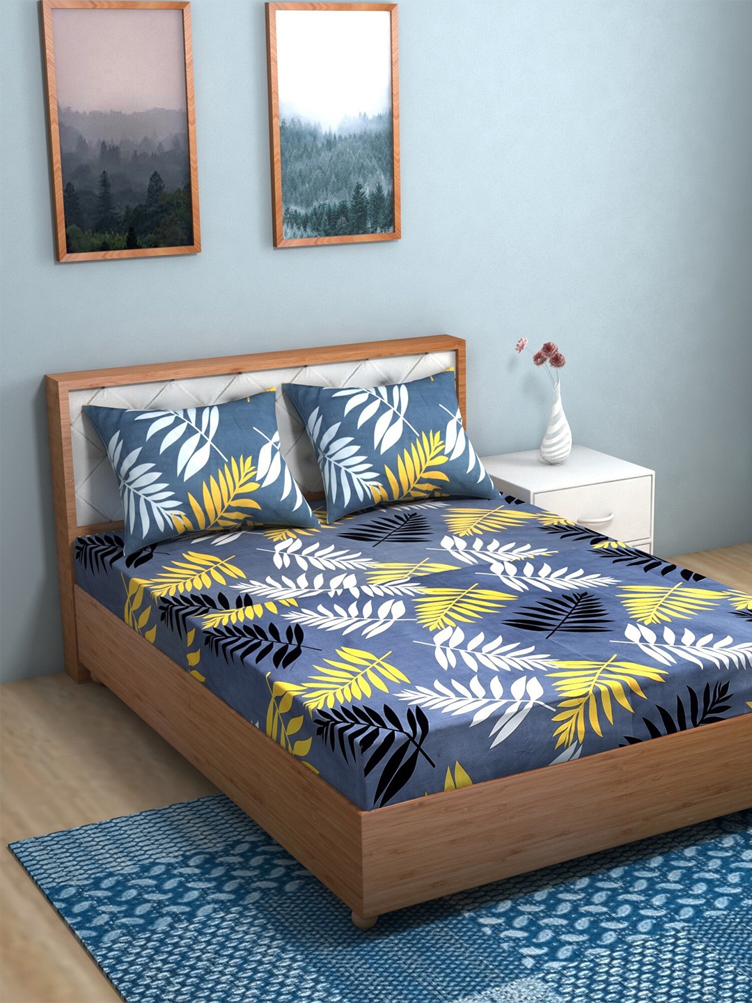 

TAG 7 Pack Of 2 Printed 210 TC 2 King Bedsheet with 4 Pillow Covers, Blue