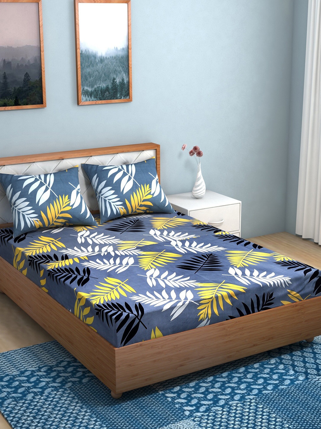 

TAG 7 Blue & Black Ethnic Motifs 210 TC 2 King Bedsheet with 4 Pillow Covers