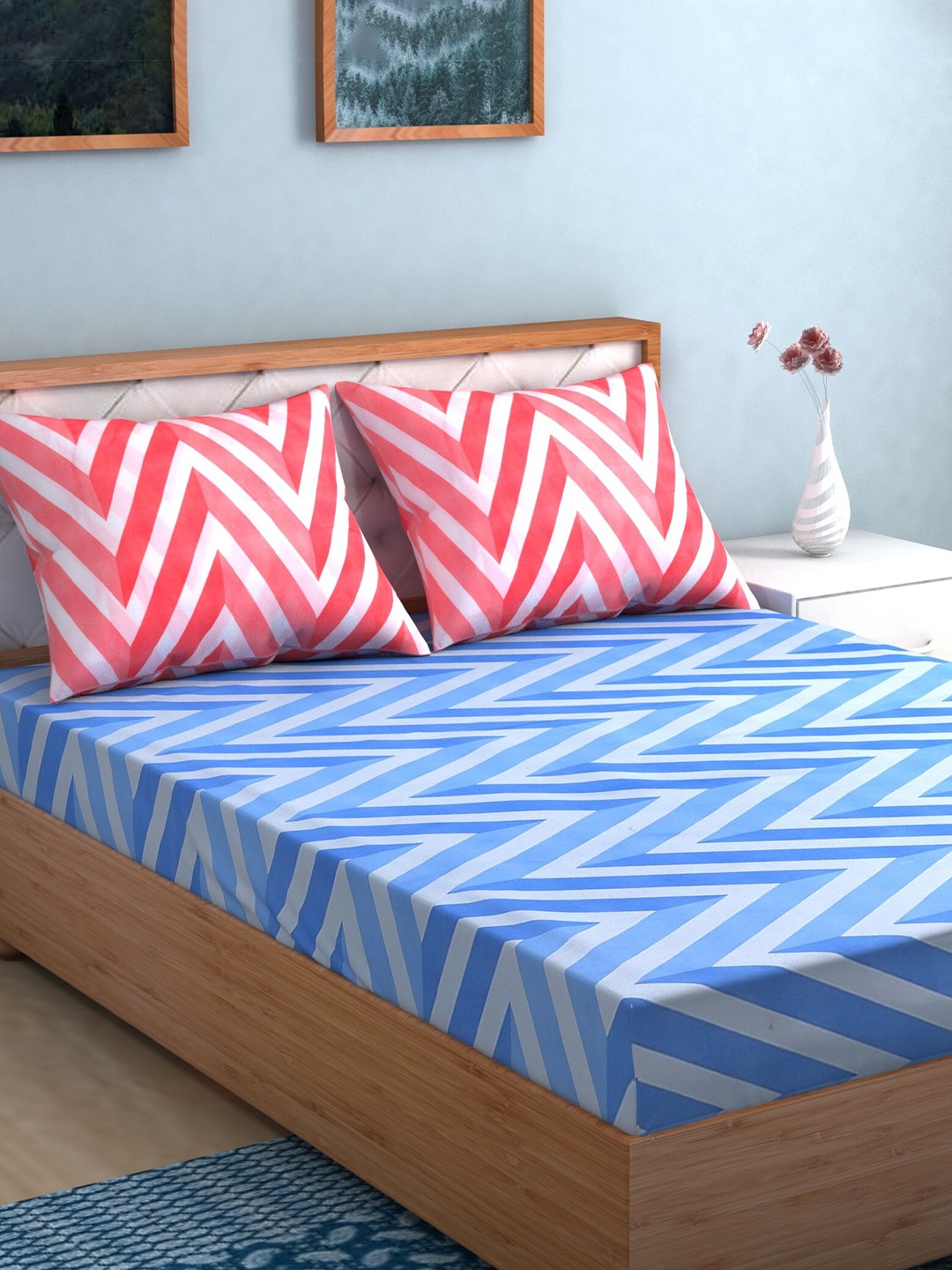 

TAG 7 Blue & Brown Floral 210 TC 2 King Bedsheet with 4 Pillow Covers