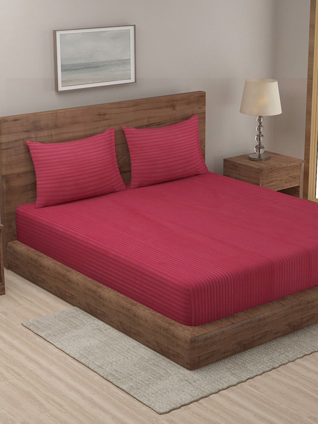 

TAG 7 Pack Of 2 210 TC 2 Printed King Bedsheet with 4 Pillow Covers, Maroon