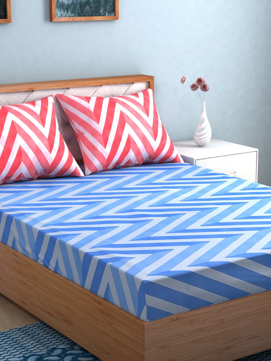 

TAG 7 Blue & Grey Geometric 210 TC Cotton 2 King Bedsheets with 4 Pillow Covers