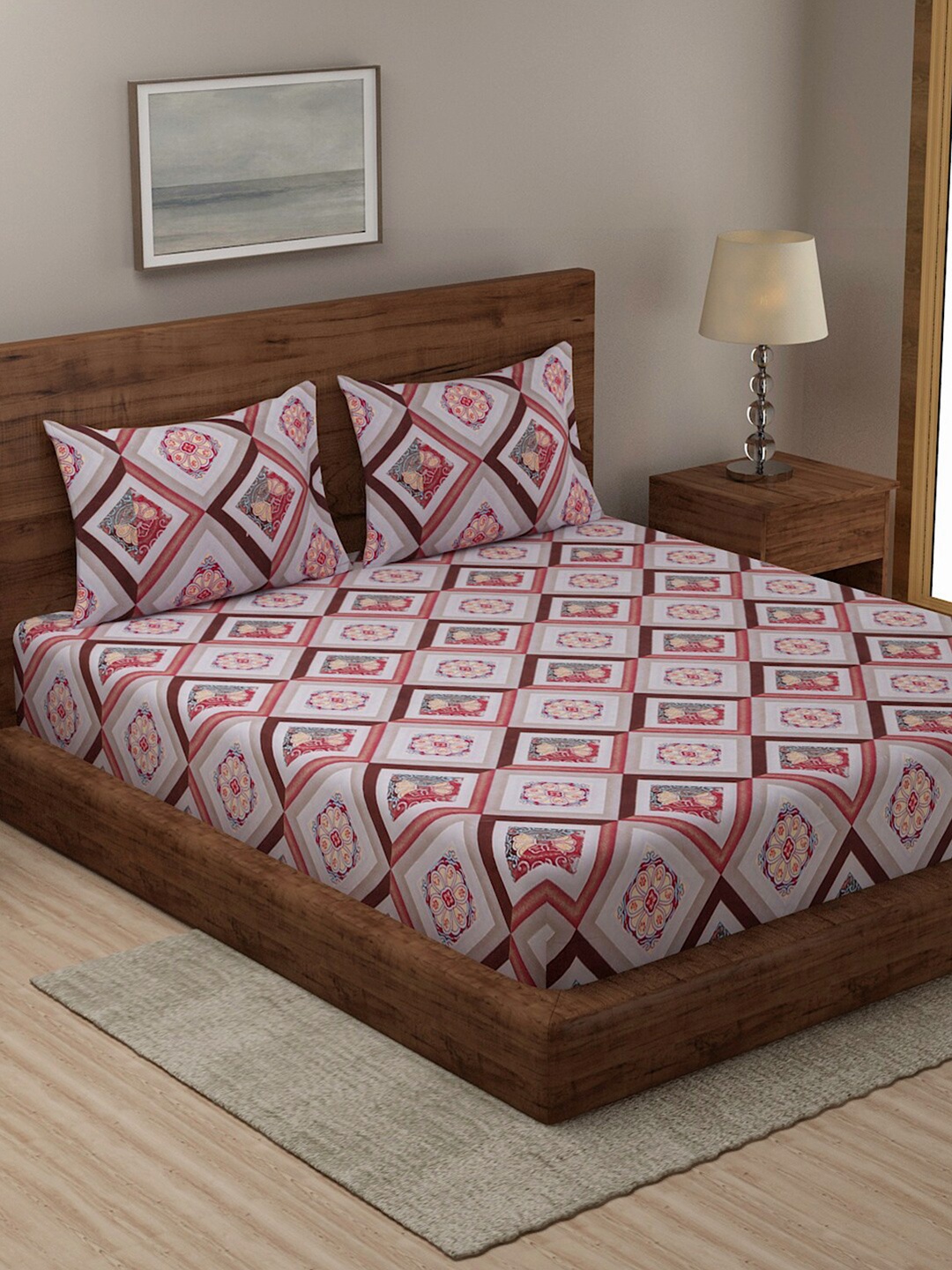 

TAG 7 Red & White Ethnic Motifs 210 TC 2 King Bedsheet with 4 Pillow Covers