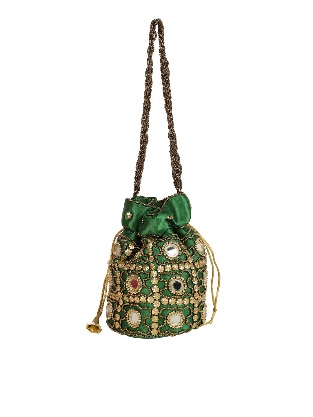 

gaura pakhi Green & Gold-Toned Embellished Potli Clutch