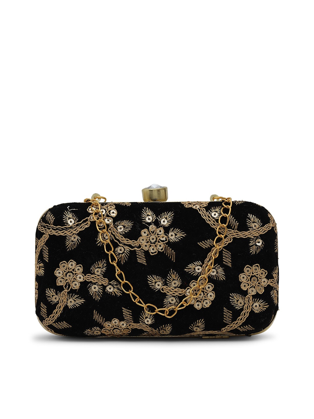 

gaura pakhi Black & Gold-Toned Embroidered Purse Clutch