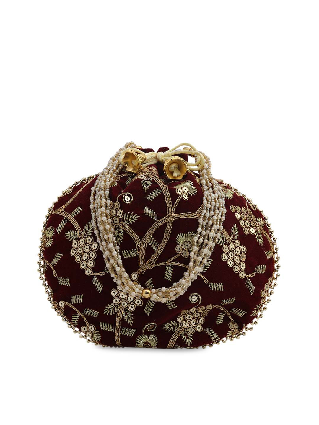 

gaura pakhi Maroon & Gold-Toned Embellished Potli Clutch
