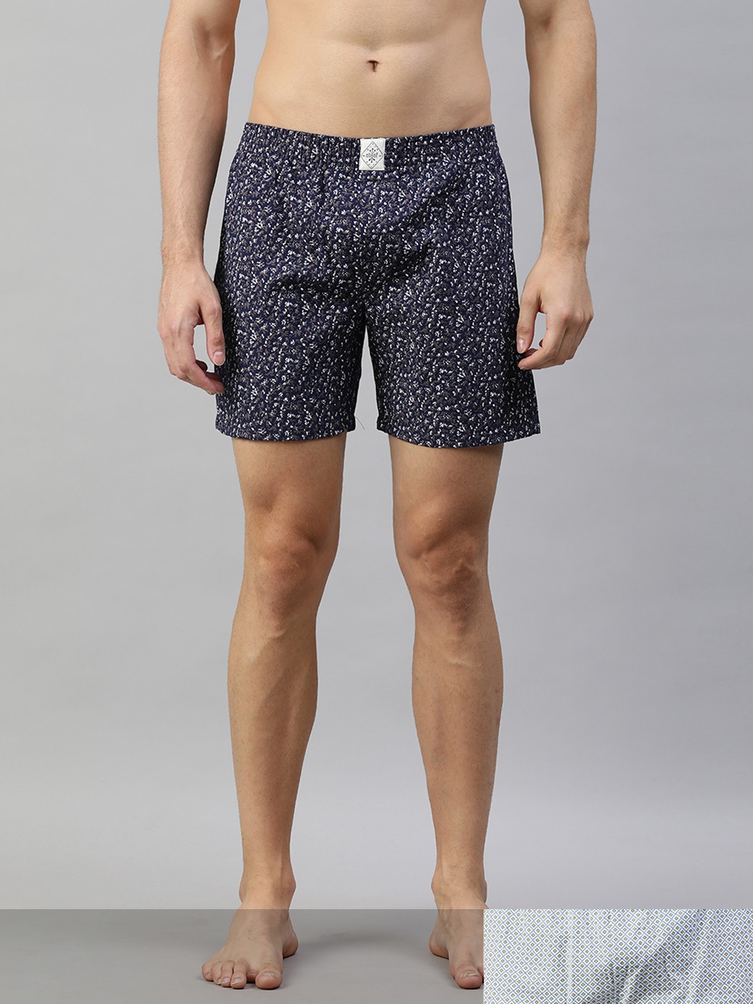 

abof Men Pack of 2 Pure Cotton Loose Fit Boxer Shorts, Navy blue