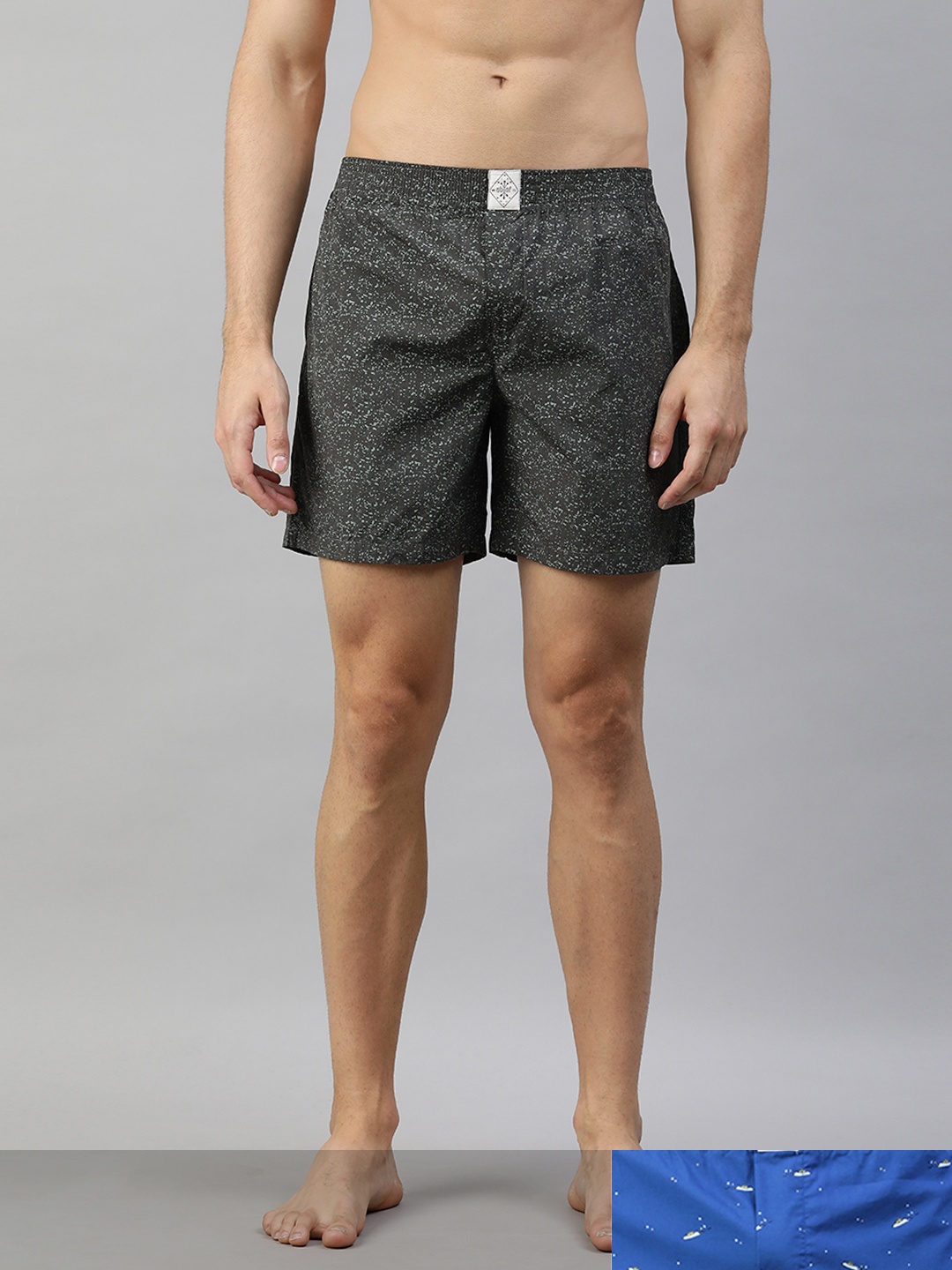 

abof Men Pack of 2 Pure Cotton Loose Fit Boxer Shorts, Black