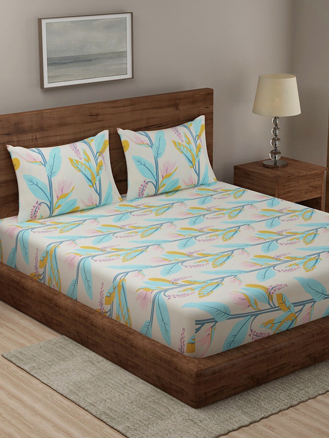 

TAG 7 Pack Of 2 Printed 210 TC 2 King Bedsheet with 4 Pillow Covers, White